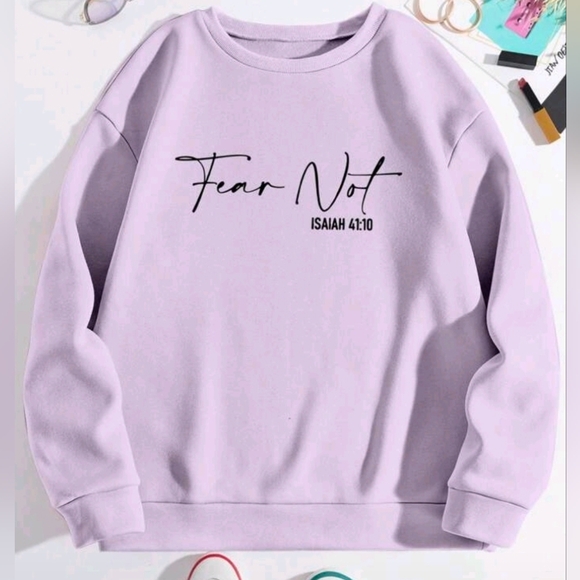 Sweaters - Purple Pullover Sweater Size M Medium Cozy Soft Top Fear Not Isaiah 41:10 New